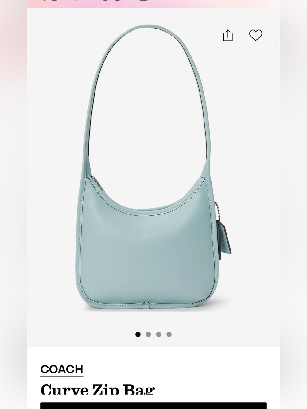 New Coach Light Blue Curve Zip Shoulder Bag - genuine Leather
